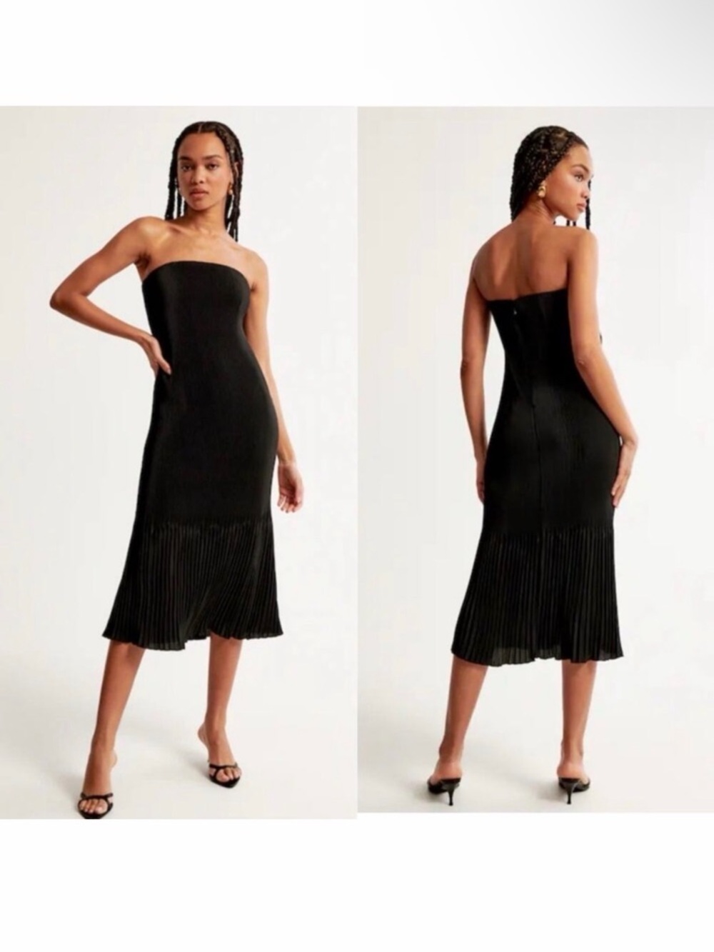 Abercrombie & Fitch Giselle Strapless Black Pleated Midi Dress